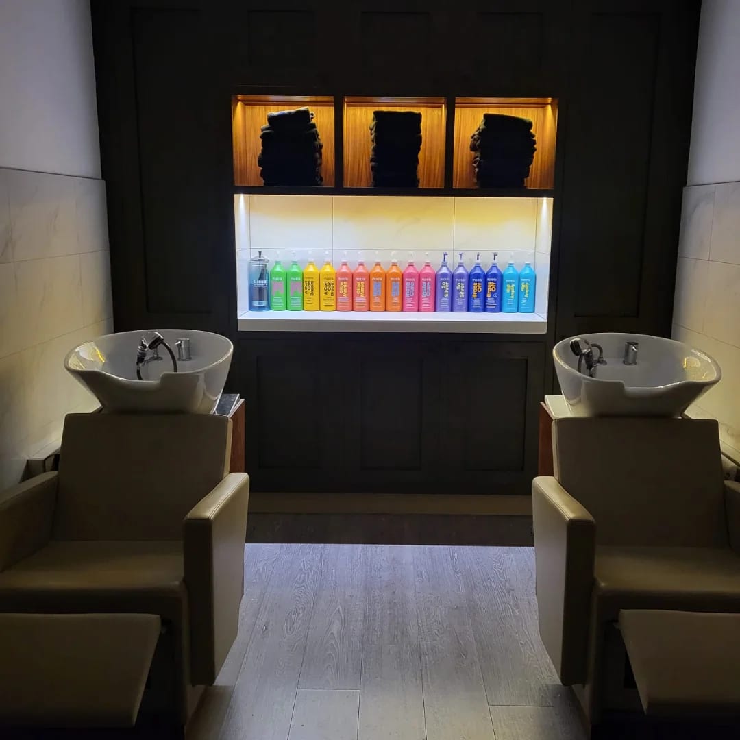 The backwash seats and backlit colour shelf inside Dynamic at Brightwell Barns